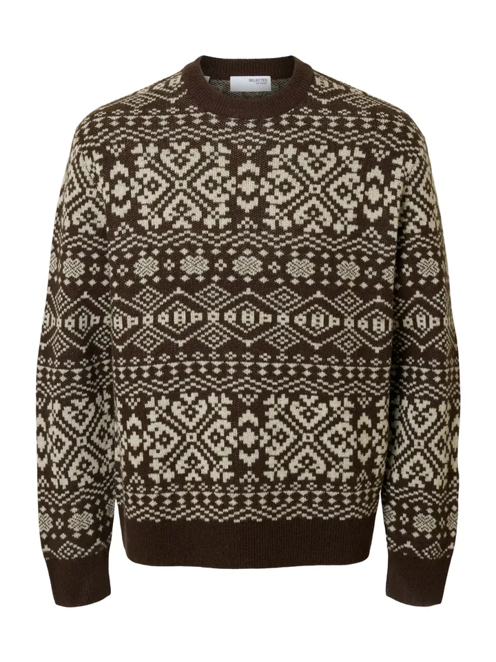 SELECTED Jersey 'SLHHolger'  marrón oscuro / blanco natural