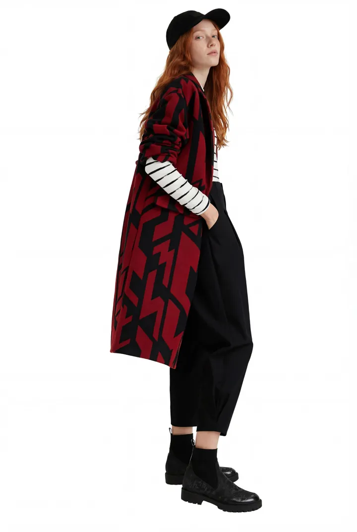 Desigual, Abrigo recto oversized geométrico, Negro, M