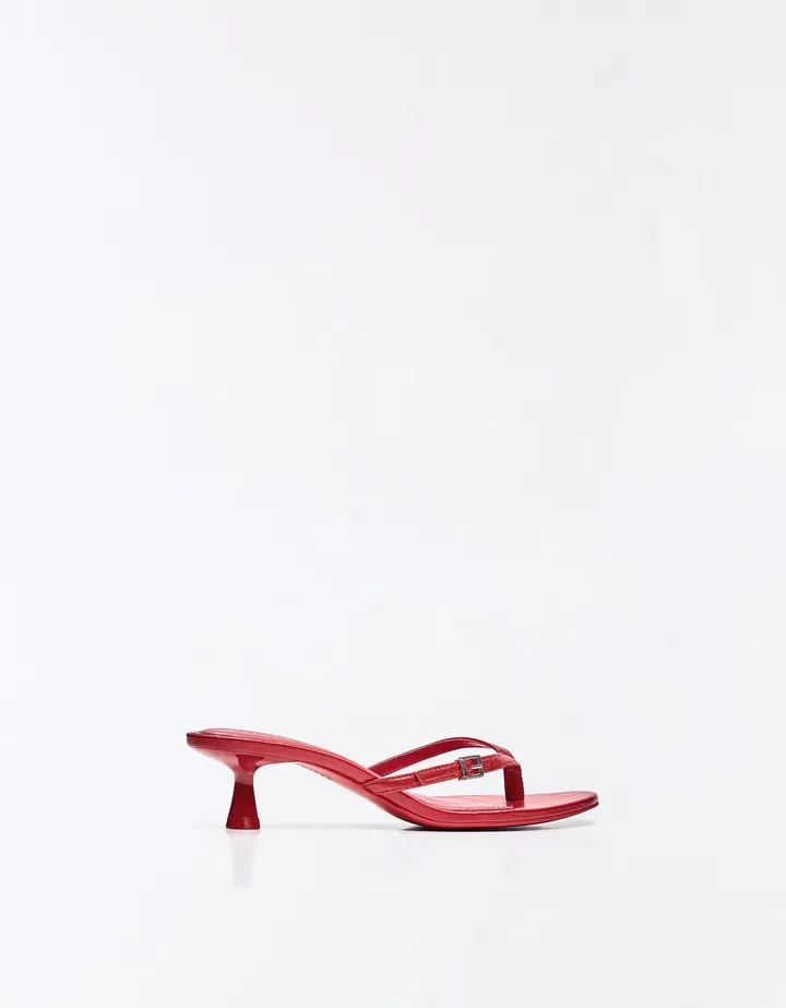 Bershka Sandalia Tacón Thong Hebilla Mujer 35 Rojo