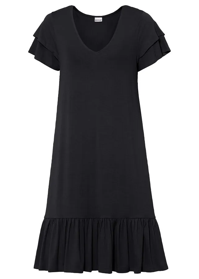 Vestido de punto de mezcla de viscosa con volante