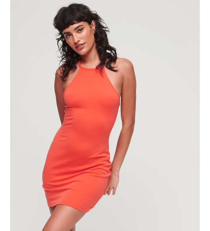 Superdry para mujer. W8011537A Minivestido espalda olímpica naranja (L), Casual, Modal, Sin mangas / Tirantes