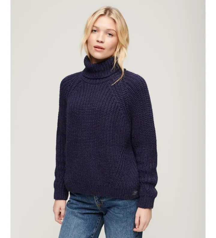 Superdry para mujer. W6110397A Jersey Holgado De Punto Con Cuello Vuelto marino (M), Casual, Acrílico, Manga larga