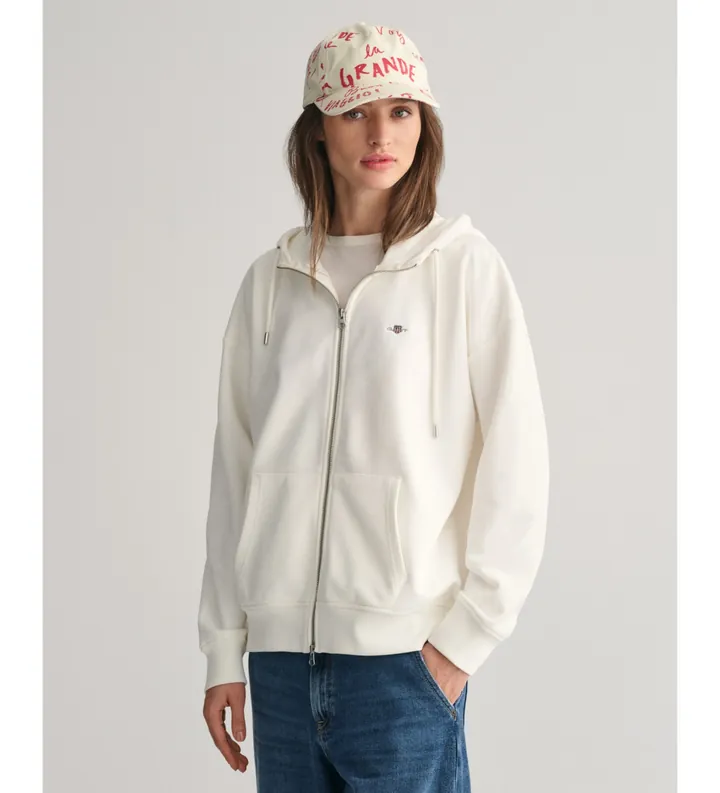 Gant para mujer. 4201412 Sudadera con capucha y cremallera Shield blanco (L), Casual, Algodón