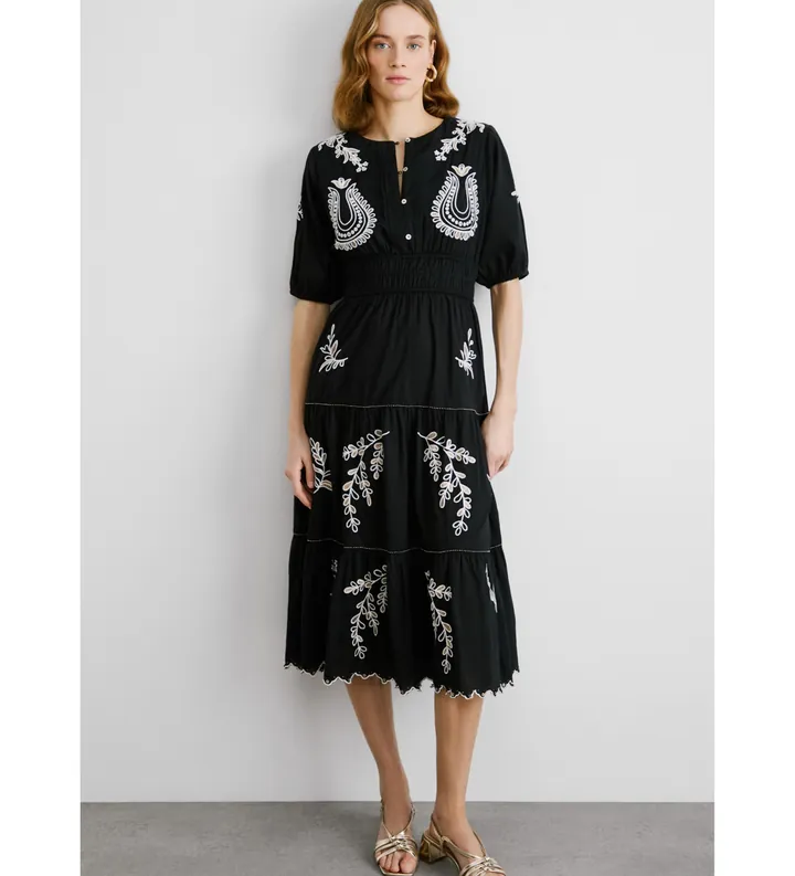 Pepe Jeans para mujer. PL953743 Vestido midi en tejido popelín de algodón Destiny negro (L), Casual, Manga corta