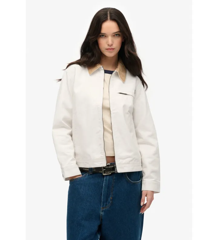 Superdry para mujer. W5011872A Chaqueta Ranch blanco (L), Casual, Poliéster Reciclado, Sostenible