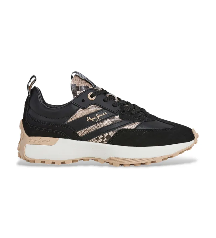 Pepe Jeans para mujer. PLS600019 Zapatillas de Piel Luclky Fenix negro (40), 3 a 5cm, Cordones, Casual