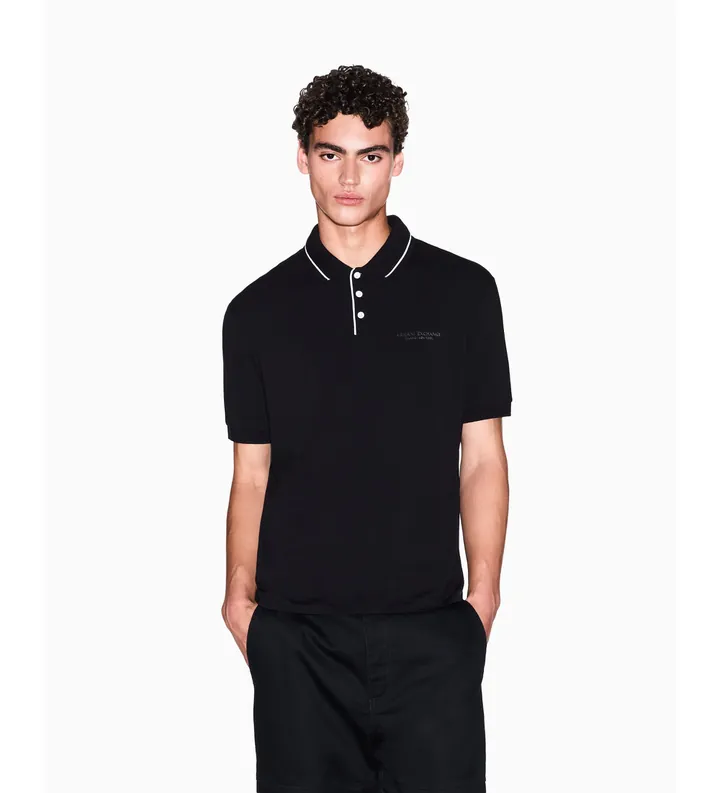 A|X Armani Exchange para hombre. XM001557AF10363UC001 Polo Elástico negro (L), Casual, Algodón, Manga corta