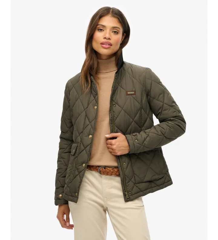 Superdry para mujer. W5011957A Chaqueta Cord Trimmed Liner verde (L), Casual, Poliéster Reciclado, Sostenible