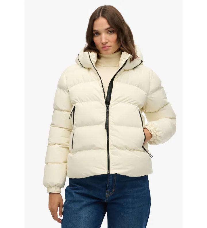 Superdry para mujer. W5011996A Chaqueta acolchada con capucha Stanton blanco roto (L), Casual, Poliéster