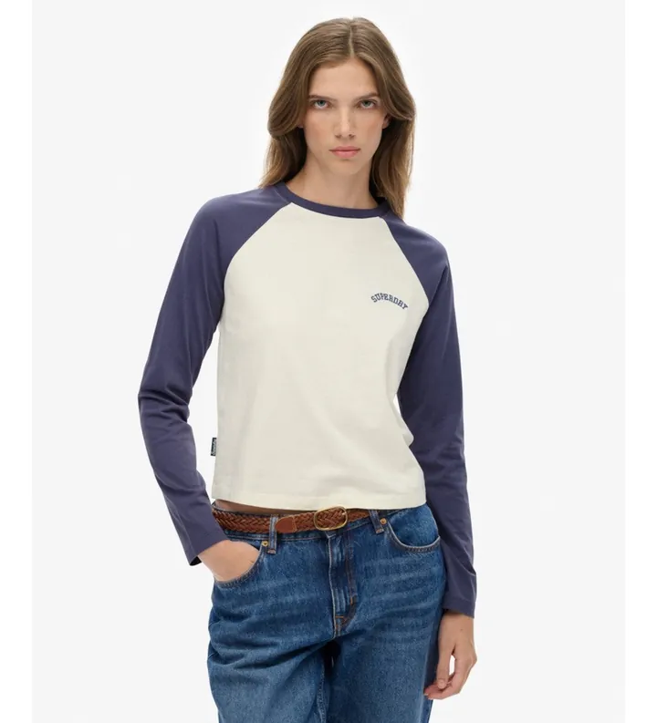 Superdry para mujer. W6011805A Camiseta Essential Baseball marino (M), Casual, Algodón, Manga larga