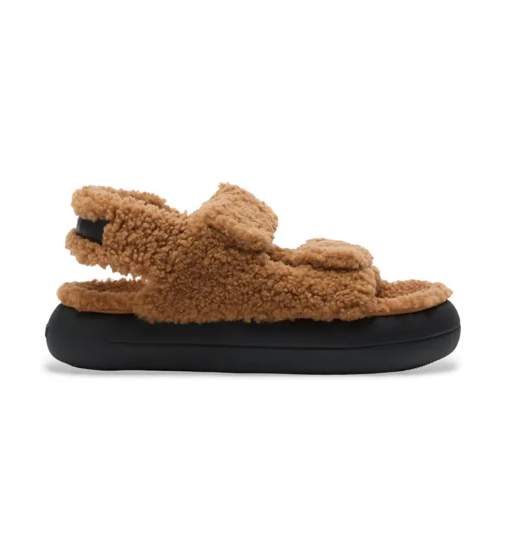 Moon Boot para mujer. 80D2420020 Sandalias de Piel Shearling marrón (36), Plano, 1 a 3cm, Velcro, Casual