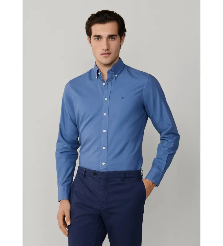 Hackett London para hombre. HM3010539 Camisa oxford fit tailored azul (L), Casual, Fiesta, Algodón, Clásico, Manga larga