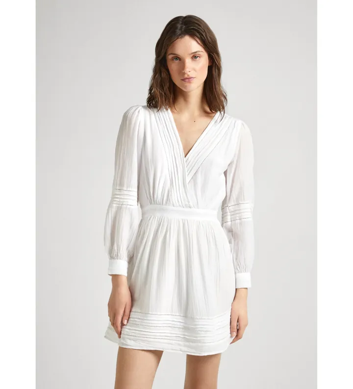Pepe Jeans para mujer. PL953527 Vestido Susi blanco (S), Casual, Algodón, Manga larga