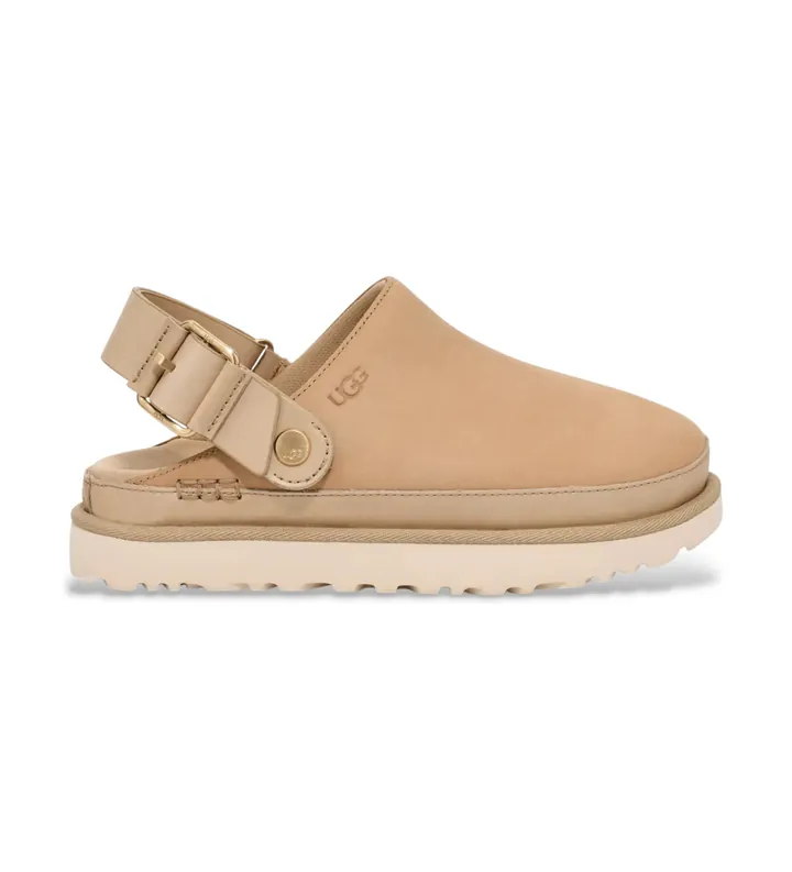 UGG para mujer. 1169590 Zuecos de Piel Goldenstar Villa marrón claro (36), 1 a 3cm, Hebilla, Casual