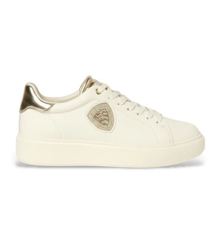 Blauer para mujer. S6VENUS01 Zapatillas de Piel Venus blanco, dorado (36), Plano, Cordones, Casual