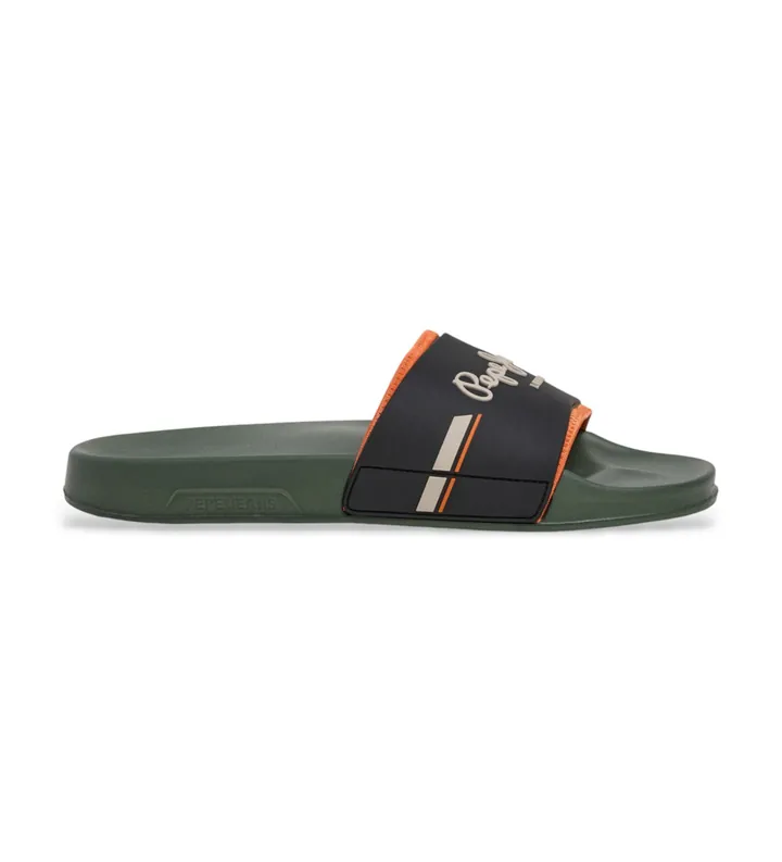 Pepe Jeans para hombre. PMS700019 Chanclas Slider Glam verde (42), Plano, Ninguno, Beachwear