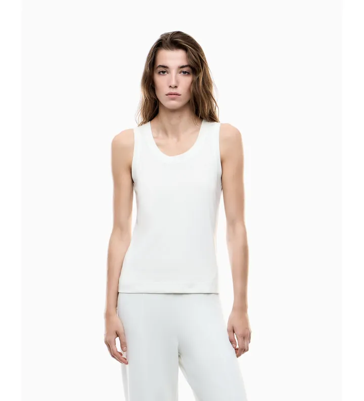 EA7 para mujer. 7W001014_AF13919 Camiseta de tirantes en mezcla de viscosa Precious blanco (L), Casual, Deportivo, Sin mangas / Tirantes