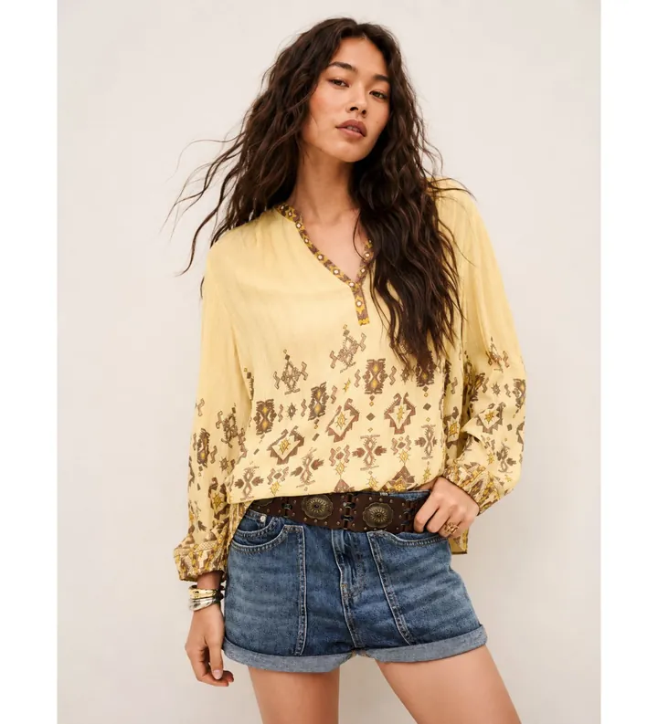 BA&SH para mujer. 1E26ZATO Blusa Zato amarillo (34), Casual, Viscosa, Manga larga