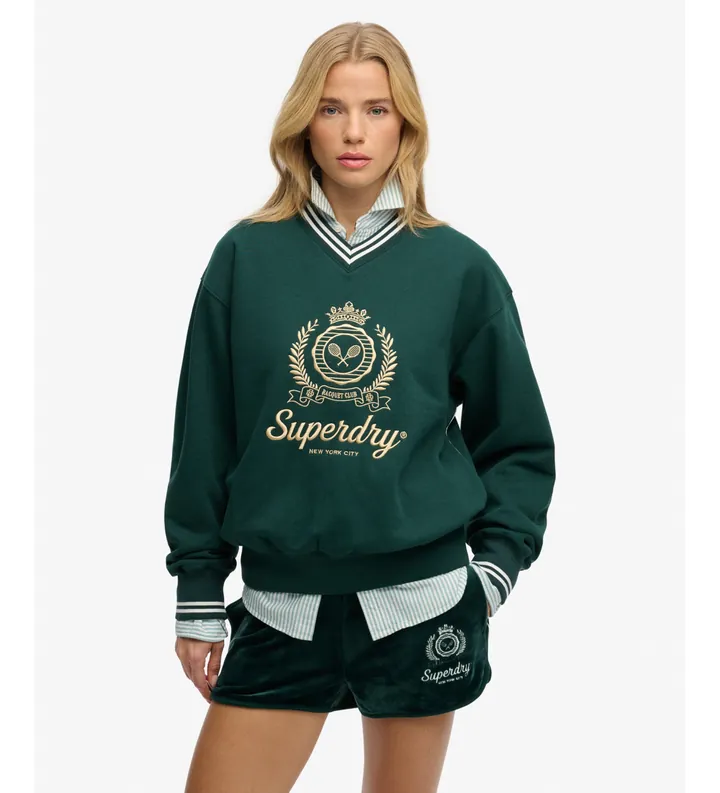 Superdry para mujer. W2012589A Sudadera Country Club verde (L), Casual, Algodón