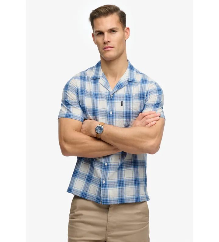 Superdry para hombre. M4011139A Camisa Cabana Check azul (L), Casual, Algodón, Manga corta