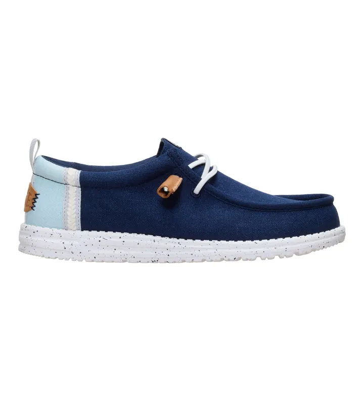 HeyDude para hombre. HD43086 Zapatillas Wally Craft Linen marino (41), Tela, Plano, Cordones, Casual