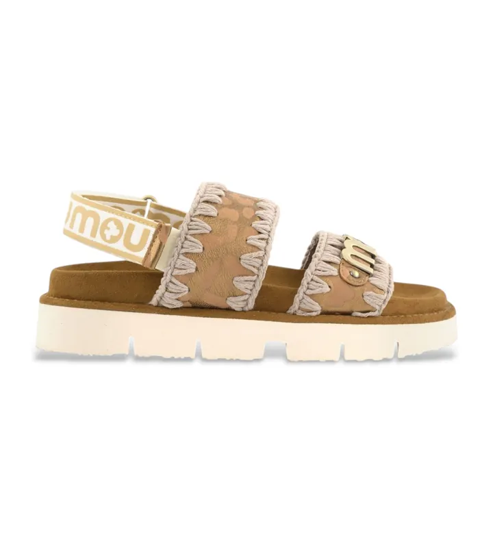 Mou para mujer. MU.SW461001C Sandalias Bio logotipo marrón (36), 1 a 3cm, Ante, Ninguno, Casual