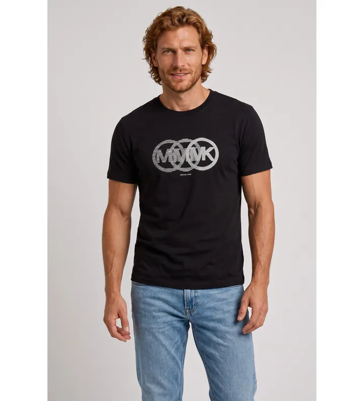 Michael Kors para hombre. CT6531IFV4 Camiseta Split Victory Logo negro (L), Casual, Algodón, Manga corta