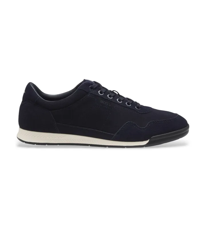 BOSS para hombre. 50563598 Zapatillas de piel Nitan Lowp marino (40), Plano, Serraje, Ante, Cordones, Casual, Clásico
