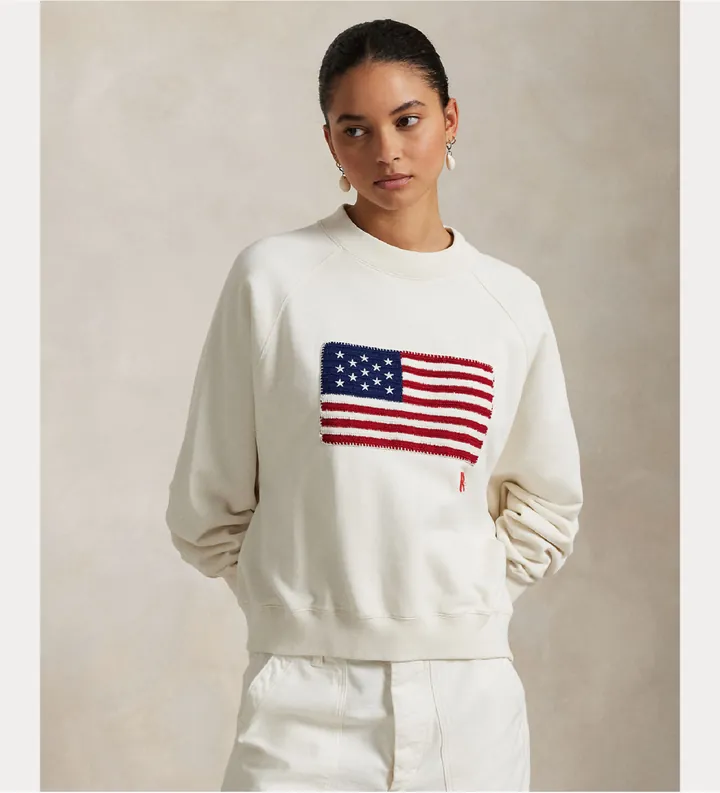 Polo Ralph Lauren para mujer. 211965098001 Sudadera Logo Flag French Terry blanco (L), Casual, Algodón, Manga larga