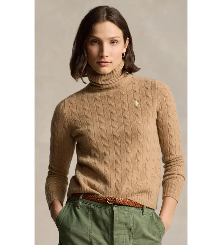 Polo Ralph Lauren para mujer. 211888686006 Jersey de cachemira y lana beige (M), Casual, Manga larga