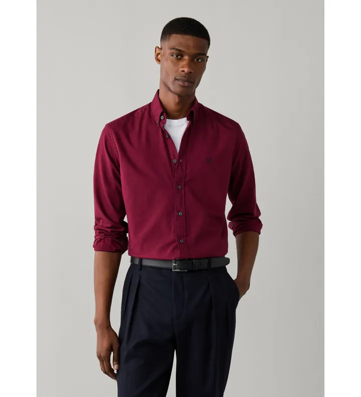 Hackett London para hombre. HM3010835 Camisa Essential Dyed burdeos (L), Casual, Algodón, Manga larga