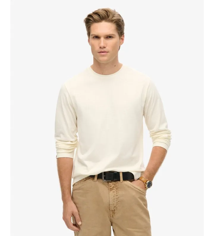 Superdry para hombre. M6010879A Camiseta Classic Essential blanco roto (L), Casual, Algodón, Manga larga