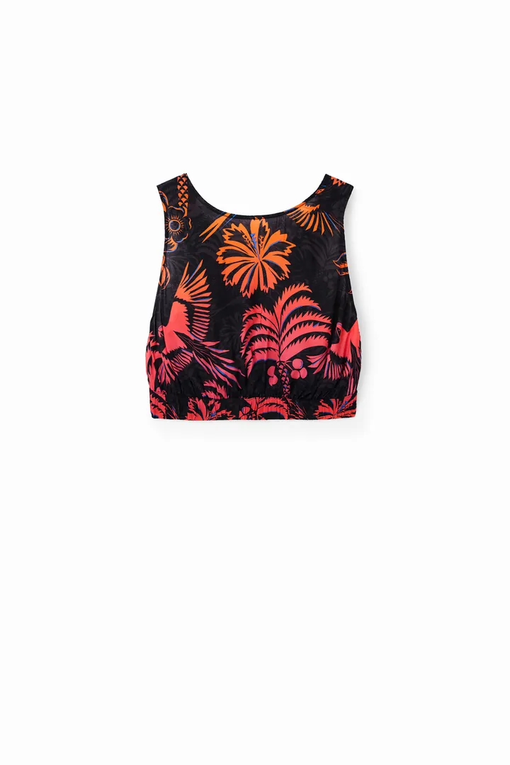 Desigual, Top corto tirantes tropical, Viscosa, Negro, L