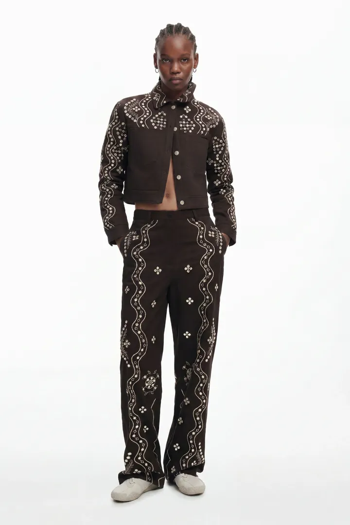 Desigual, Pantalón largo espejos, Algodon, MarróN, L