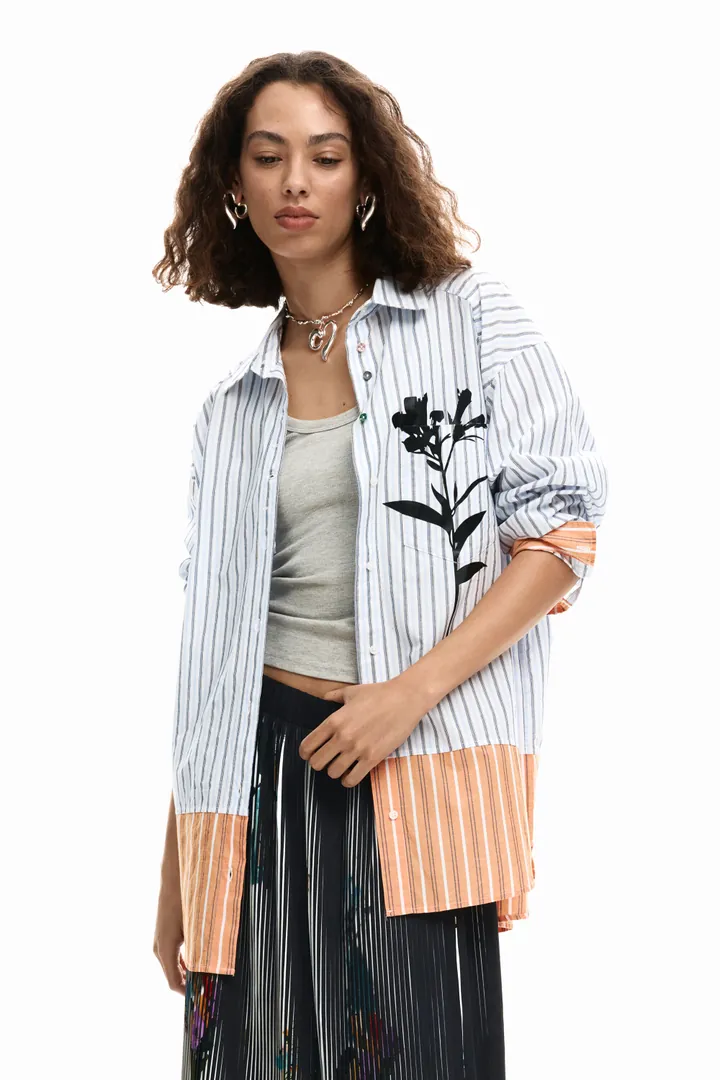Desigual, Camisa larga rayas, Mujer, Algodon, Negro, M