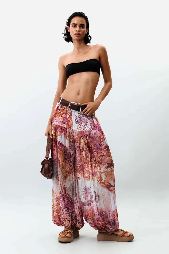 Desigual, Pantalón bombacho estampado, Mujer, Rojo, XL