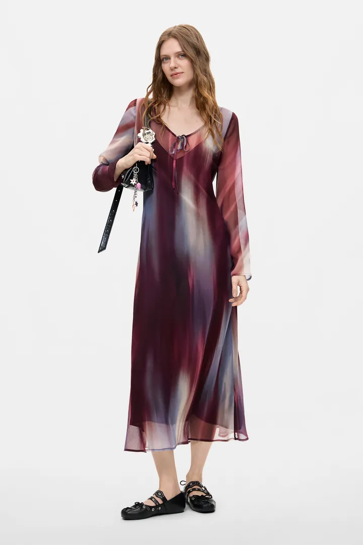 Desigual, Vestido Manga Larga Midi, Mujer, Poliester, Rojo, L
