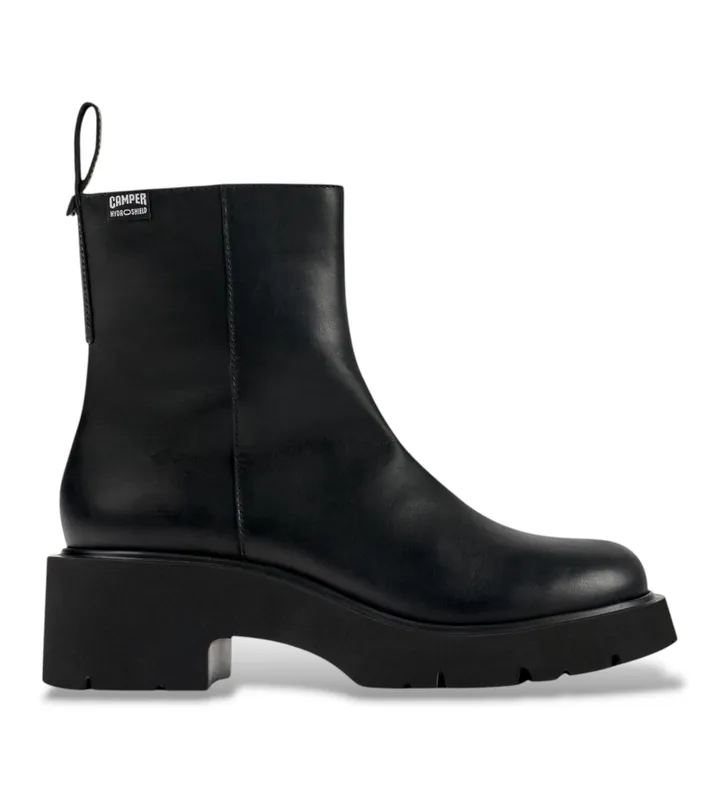 Camper para mujer. K400725-001 Botines de piel Milah negro (36), 5 a 8cm, Ninguno, Clásico
