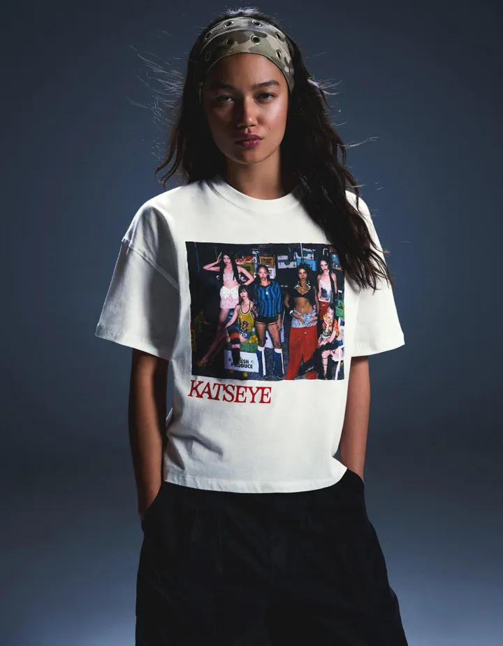 Bershka Camiseta Oversize Print Katseye Mujer L Blanco Roto