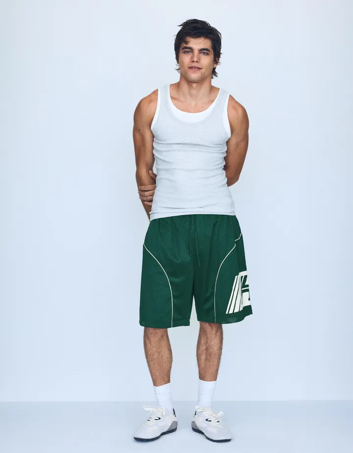 Bershka Bermuda Mesh Contraste Print Hombre L Verde