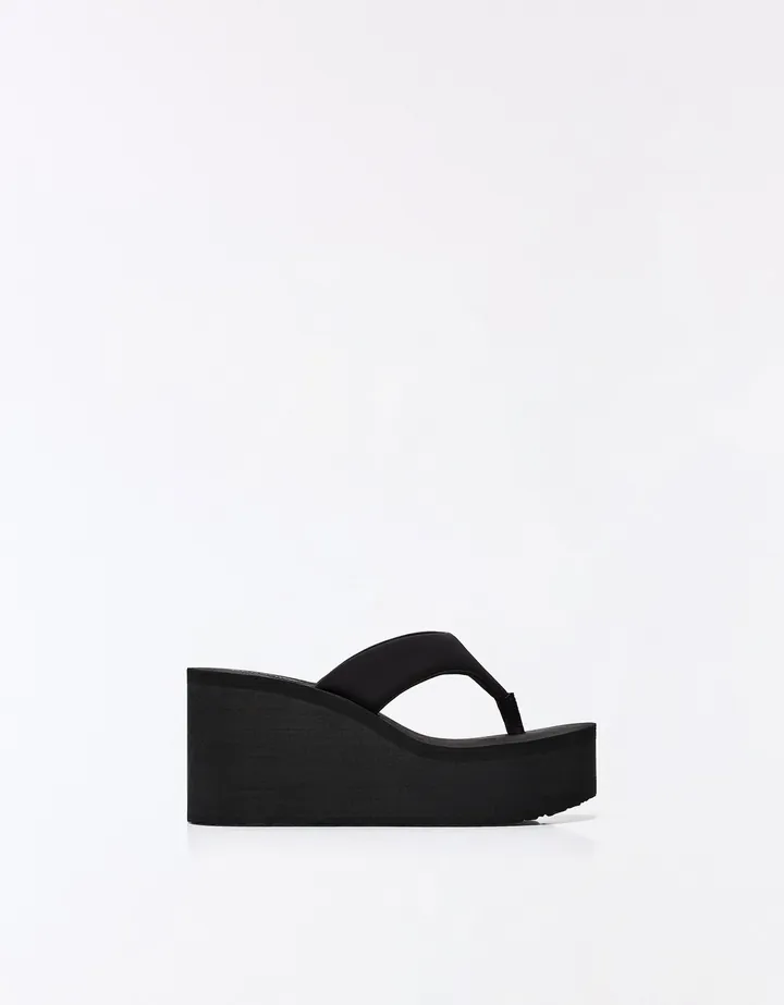 Bershka Sandalia Tacón Thong Plataforma Mujer 35 Negro