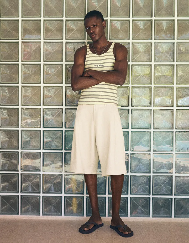 Bershka Bermuda Super Baggy Con Lino Hombre 34 Arena