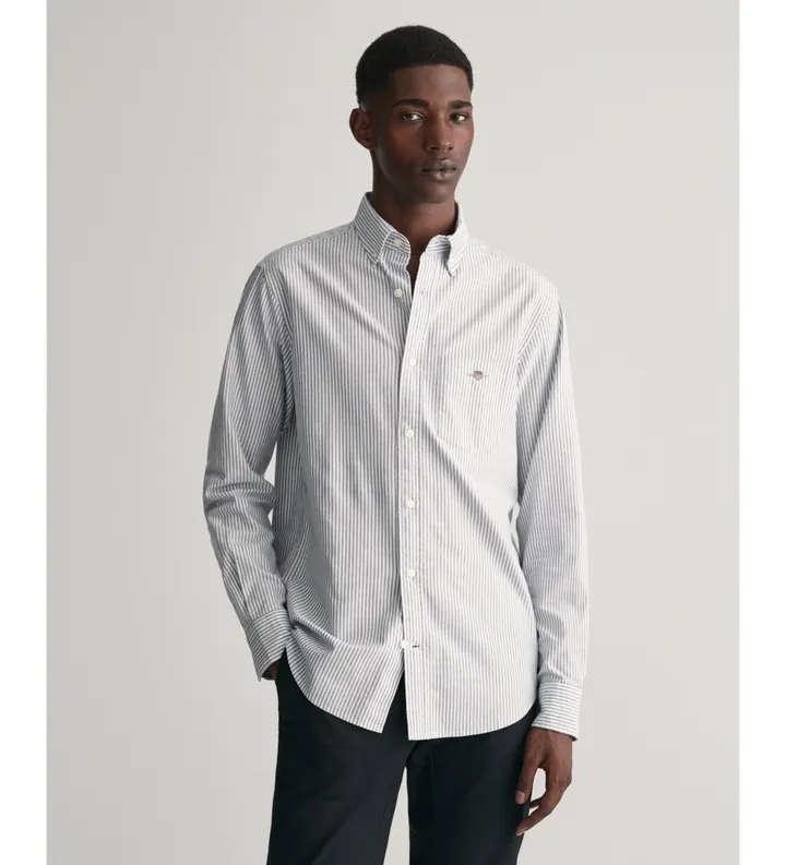 Gant para hombre. 3000230 Camisa Oxford Regular Fit de rayas finas azul (3XL), Casual, Algodón, Clásico, Manga larga