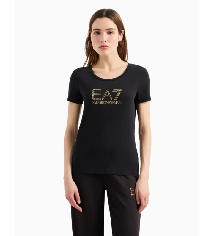 EA7 para mujer. 8NTT67_TJDQZ Camiseta con maxilogotipo Evolution negro (L), Casual, Algodón, Manga corta