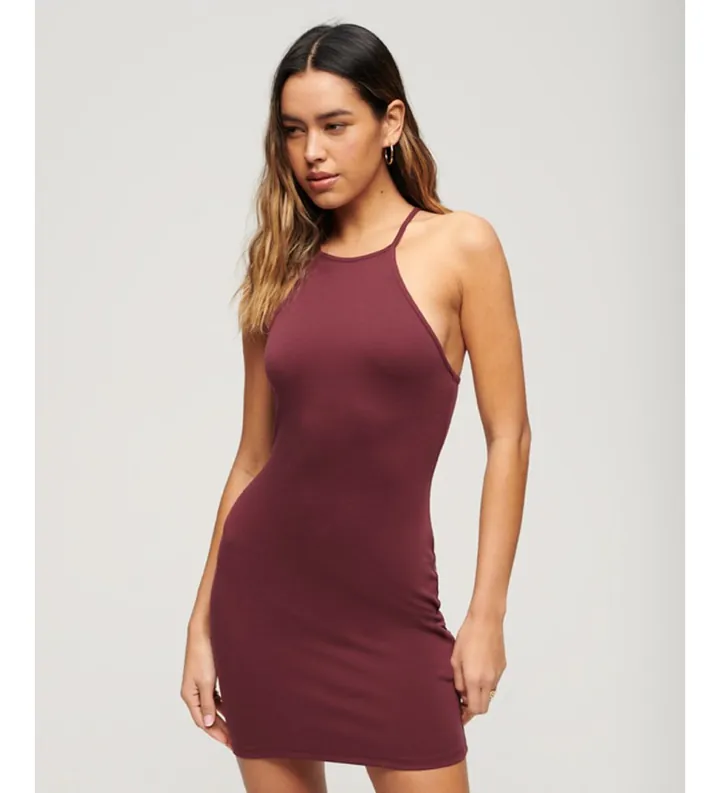 Superdry para mujer. W8011537A Minivestido espalda olímpica granate (L), Casual, Modal, Sin mangas / Tirantes