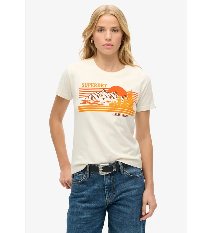 Superdry para mujer. W1011574A Camiseta de rayas de corte ajustado Outdoor blanco (L), Casual, Algodón, Manga corta