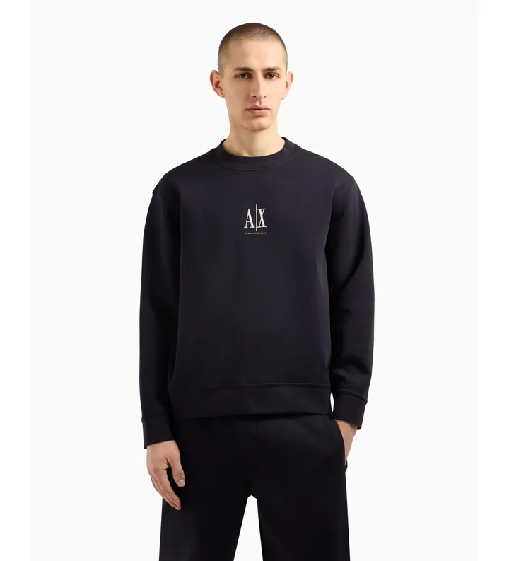 A|X Armani Exchange para hombre. XM000368AF10818UB101 Sudadera de cuello redondo marino (L), Casual, Deportivo, Algodón, Multideporte