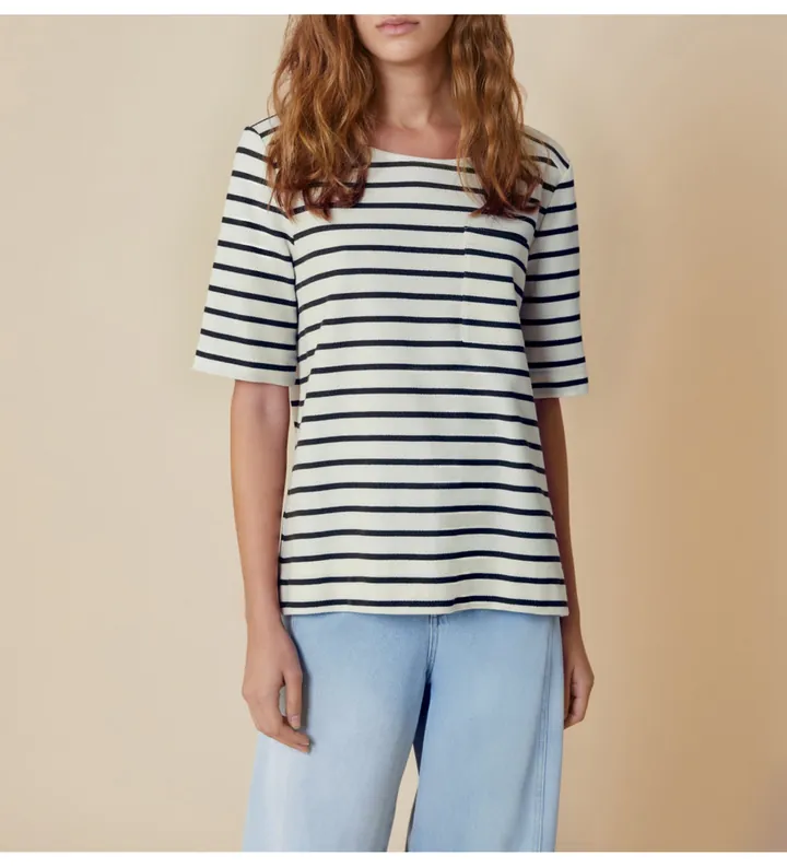 PennyBlack para mujer. 2511971043200 Camiseta Refolo blanco, marino (S), Casual, Algodón, Manga corta