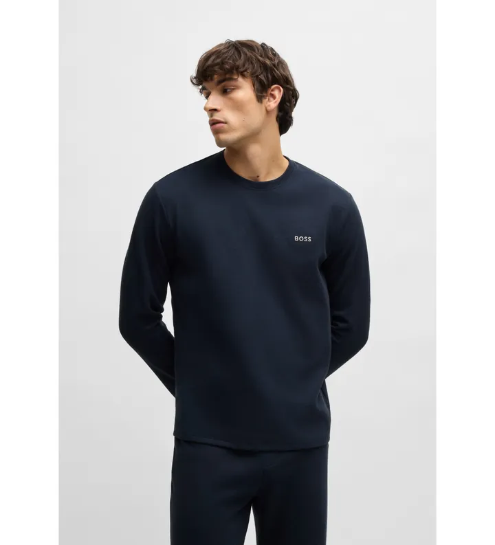 BOSS para hombre. 50535870 Camiseta Waffle marino (L), Homewear, Algodón, Manga larga