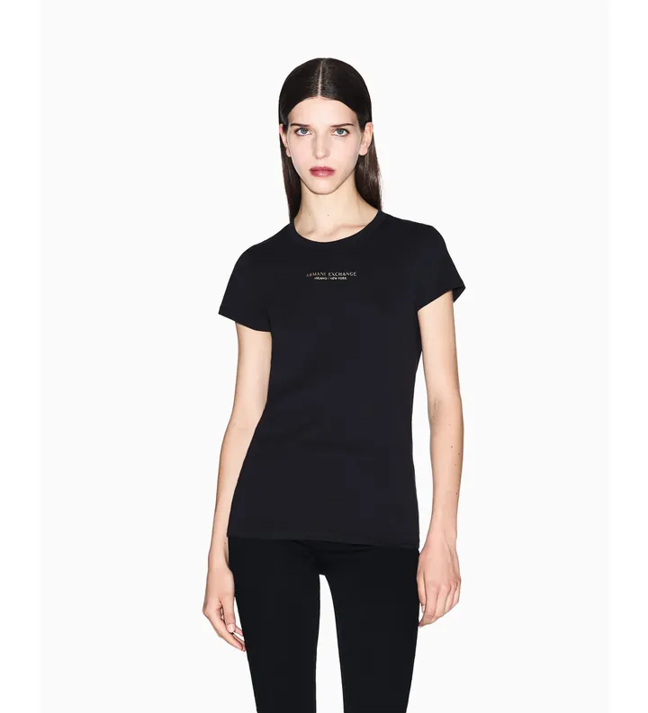 A|X Armani Exchange para mujer. XW001455AF10356MC021 Camiseta Slim Fit negro (L), Casual, Algodón, Manga corta
